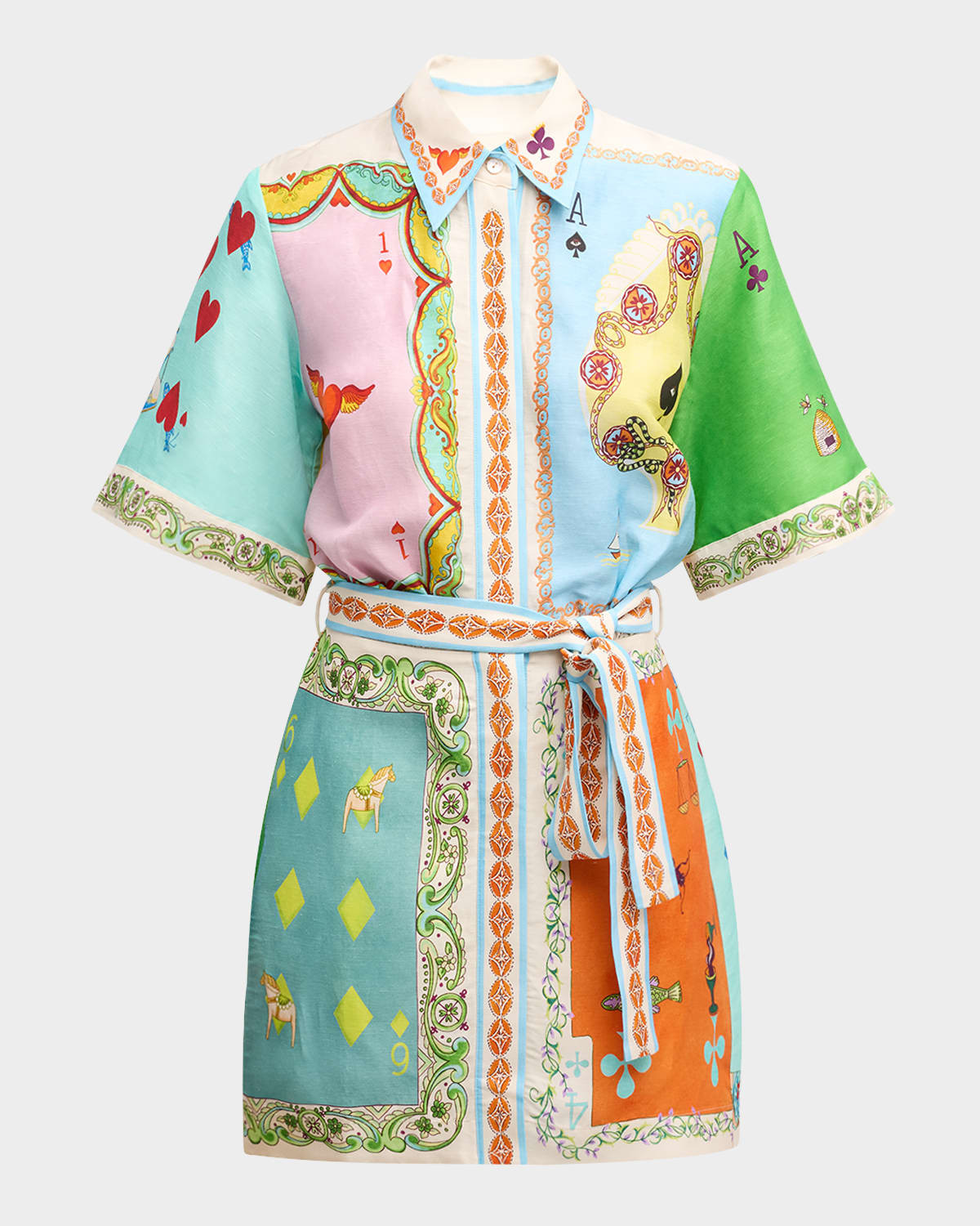 Rummy Scarf-Print Linen-Blend Mini Dress | Neiman Marcus