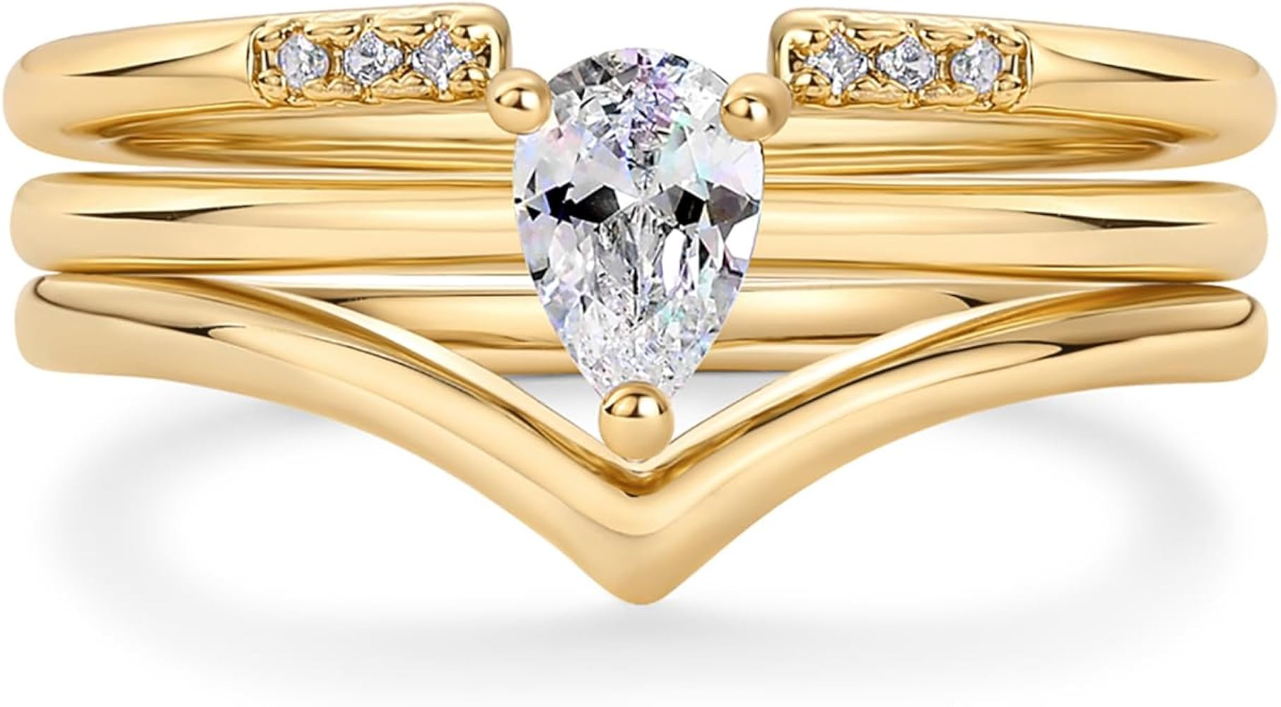 PAVOI 14K Gold Plated Stacking Rings for Women | Classy Design with Sparkling Cubic Zirconia Crys... | Amazon (US)