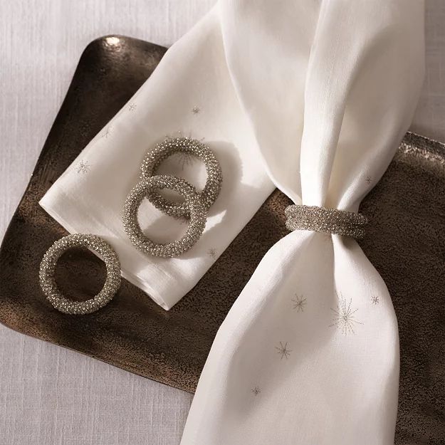 Silver Beaded Stacked Napkin Rings – Set of 4 | The White Company (UK)
