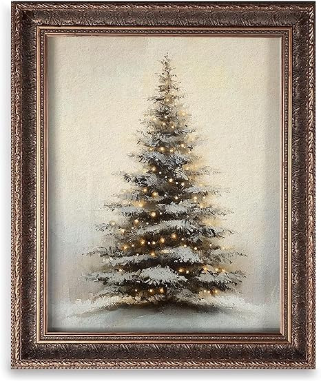 Vintage Christmas Tree Painting Print, Santa Claus Christmas Art Print, Antique Holiday Winter Wa... | Amazon (US)