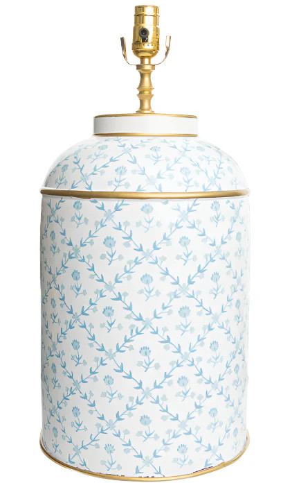 Soft Blue Tulip Trellis Floral Tea Caddy Lamp | The Enchanted Home