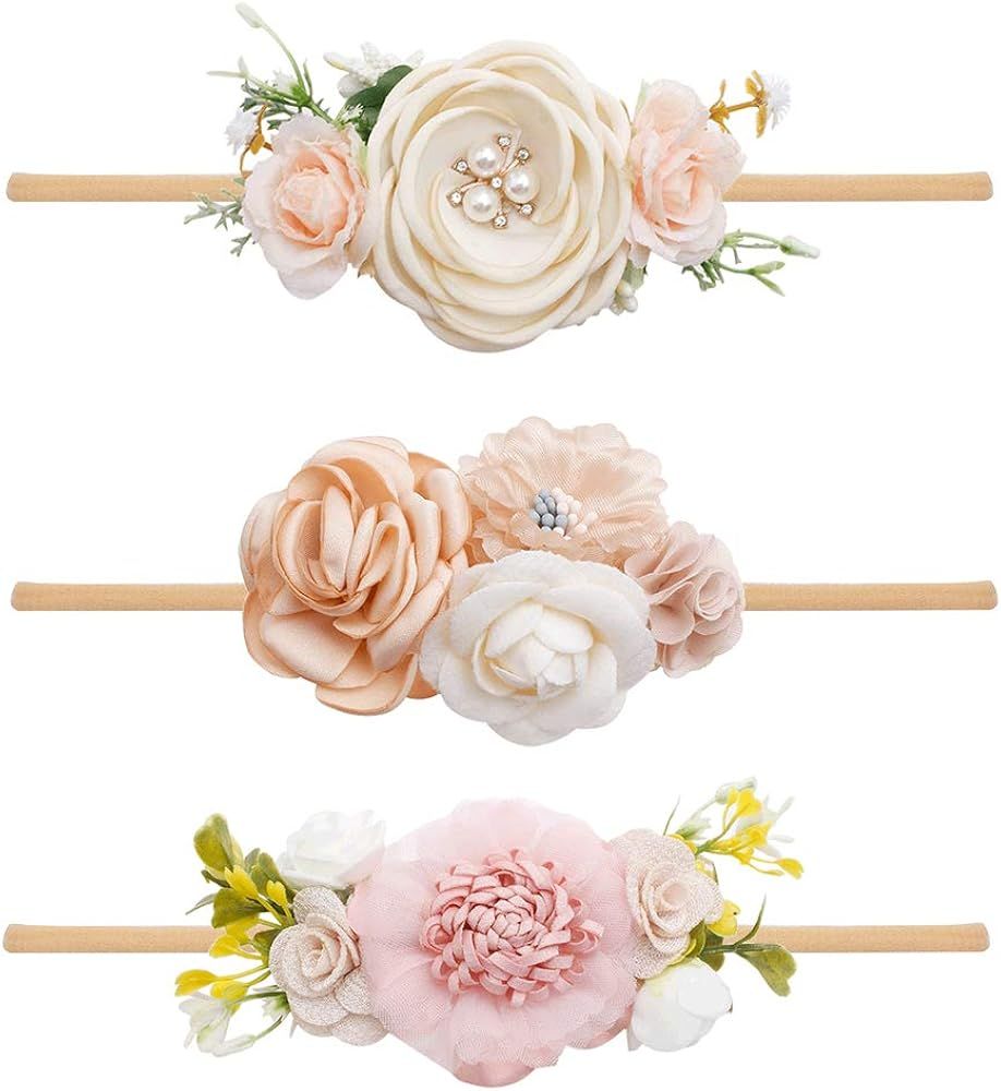 Baby Girl Floral Headbands Set - 3pcs Flower Crown Newborn Toddler Hair Accessories by mligril | Amazon (US)