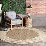 nuLOOM Asha Simple Border Indoor/Outdoor Area Rug, 6' 7" Round, Light Brown | Amazon (US)