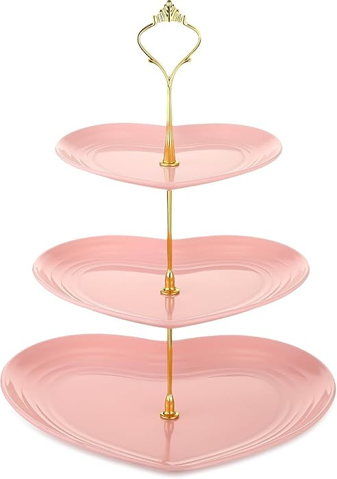 Layhit 1 Pack Valentine's Day 3 Tier Cupcake Stand Heart Shaped 3 Tiered Serving Trays for Party ... | Amazon (US)