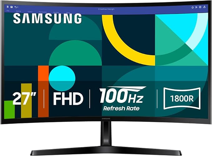 Samsung 27" Essential S3 (S36GD) Series FHD 1800R Curved Computer Monitor, 100Hz, Game Mode, Adva... | Amazon (US)