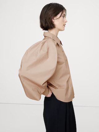 Cotton Poplin Volume-Sleeve Shirt | Banana Republic (US)