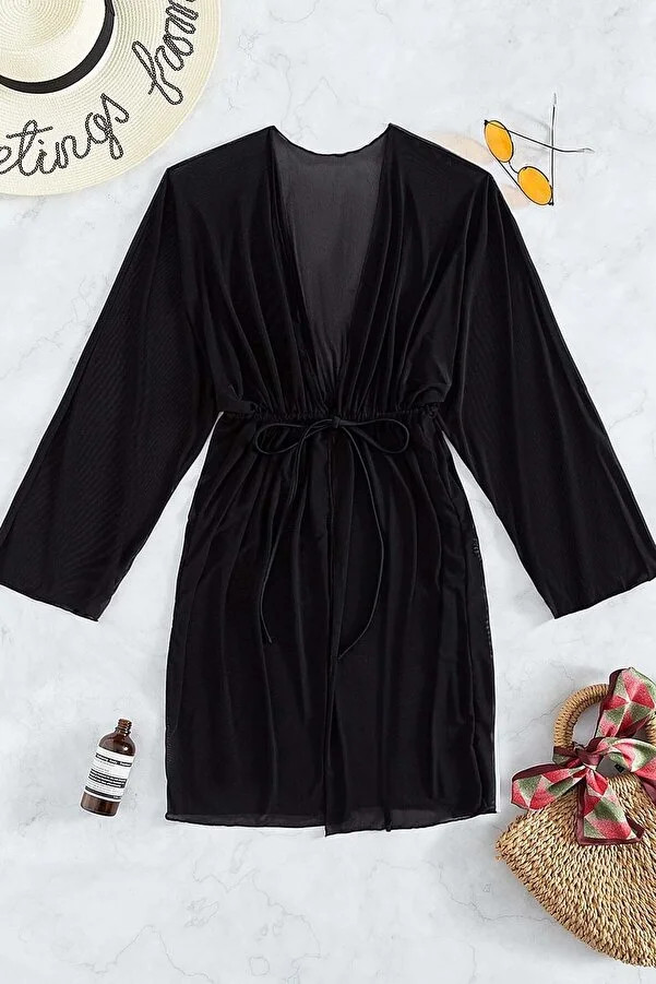 Langes Strandkleid mit Schnürung vorne, Pareo-Kimono | Trendyol DE