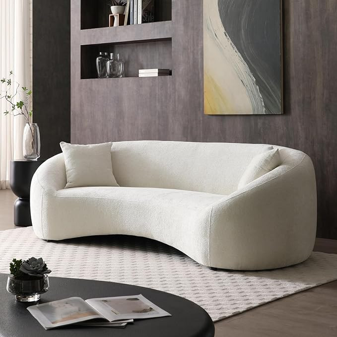 Minimalist Curved Sofa 3 Seater Chenille Velvet Fabric Upholstered Sofa, Tight Curved Back Velvet... | Amazon (US)