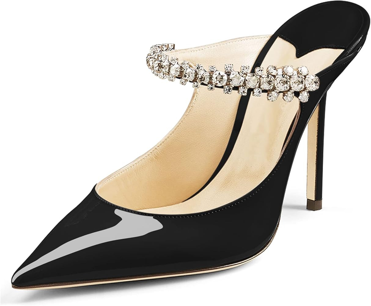 Jimishow Heeled Mules for women with Rhinestone Strap stiletto Closed Toe 4 inches Pumps Kitten H... | Amazon (US)