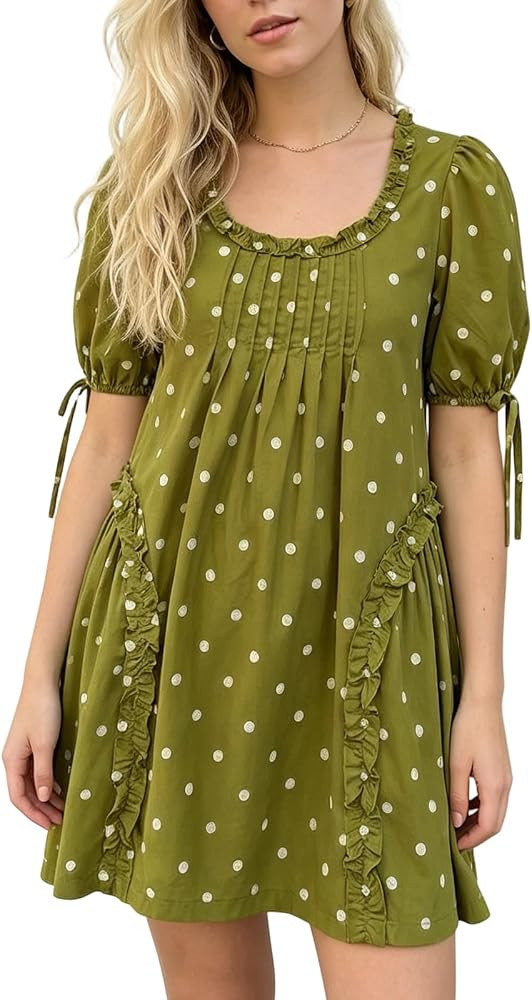 Women Short Puffy Sleeve Princess Tulle Dress Fluffy Mesh Fairy Mini Dress Bubble Sleeve Party Pr... | Amazon (US)