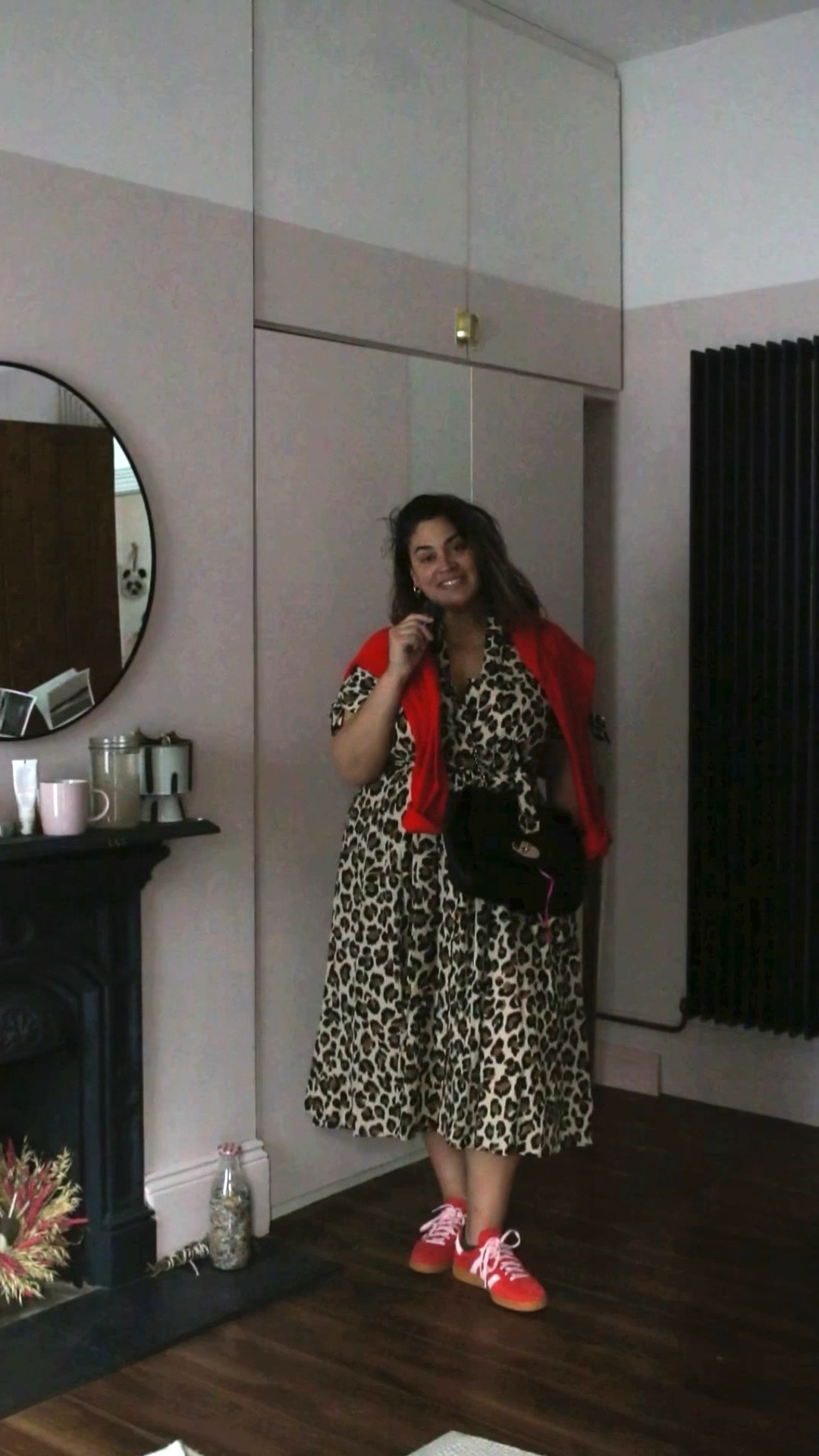 Hush red jumper {XL} Zara leopard print dress {XL}  Adida Spezials // midsize outfit // midsize fashion // midsize over 40s // spring outfits 

#LTKmidsize #LTKstyletip #LTKspring