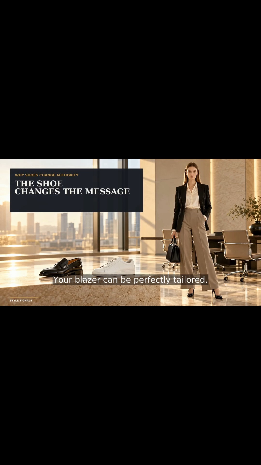 Your work outfit can be tailored, but it loses authority at the shoes. I kept the blazer, blouse, and trousers, then changed one thing: the footwear. A pointed pump created focus. A polished loafer signaled controlled ease. A clean sneaker made the outfit more relaxed.

In this video, you’ll learn how to evaluate:
• Toe shape
• Heel and sole weight
• Material and finish
• The relationship between your shoes and trouser hem
• The right shoe for presentations, office days, and creative settings

Before buying another pair, ask:
1. What room am I entering?
2. What signal should my outfit send?
3. What will the day physically require?

The right work shoe sits at the intersection of message and function.

Which signal fits your workday: PUMP, LOAFER, or SNEAKER? Tell me below.

Subscribe to Style Signals for executive workwear systems, professional outfit formulas, and smarter wardrobe decisions.

Shop my curated work-shoe edit: [ADD LTK LINK]

Some links may be affiliate links, which means I may earn a commission at no additional cost to you.

#ExecutiveWorkwear #WorkwearForWomen #OfficeStyle