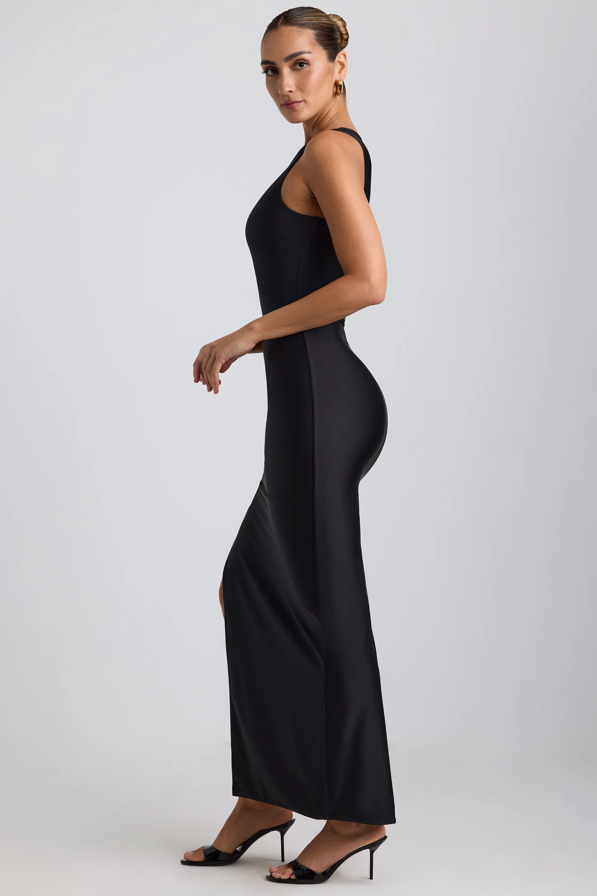 Ruched Asymmetric One-Shoulder Maxi Dress in Black | Oh Polly
