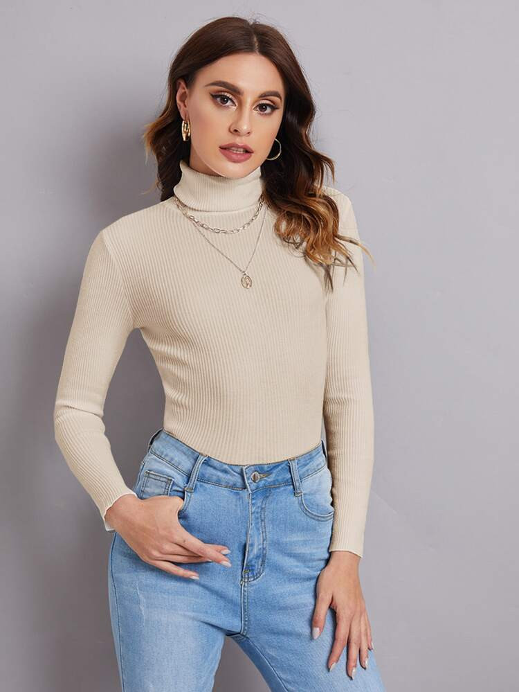Turtleneck Ribbed Knit Sweater | SHEIN