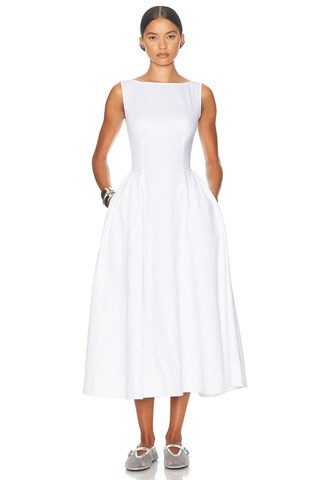 Helsa Stretch Cotton Sateen Midi Dress in White - White. Size M (also in S, XS, XXS). | FWRD 