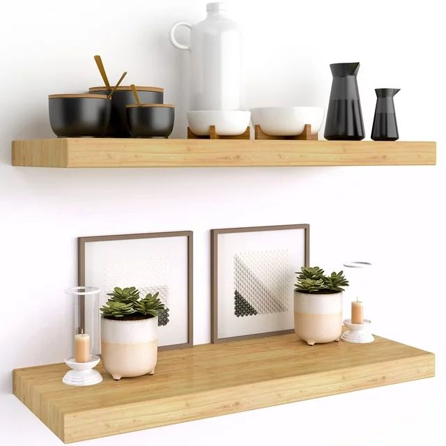 Everson Premium 100% Natural Wood Floating Shelves for Wall. (2 Pc) 24 x 9 inch Wall Mounted Shel... | Walmart (US)
