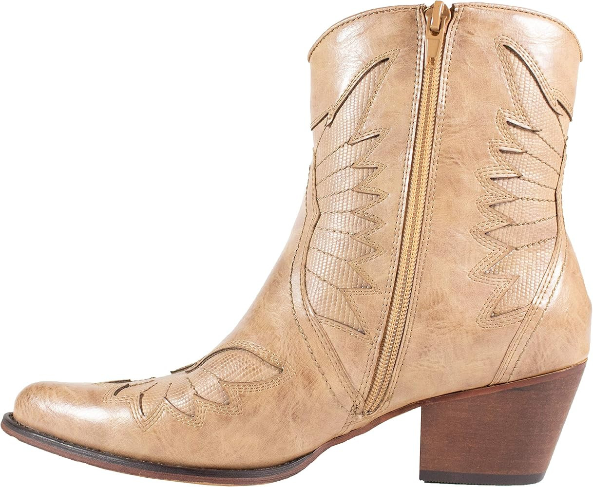 ARiderGirl Coleen-02 Pull On Stacked Heel Pointed Toe Western Ankle Boots | Amazon (US)