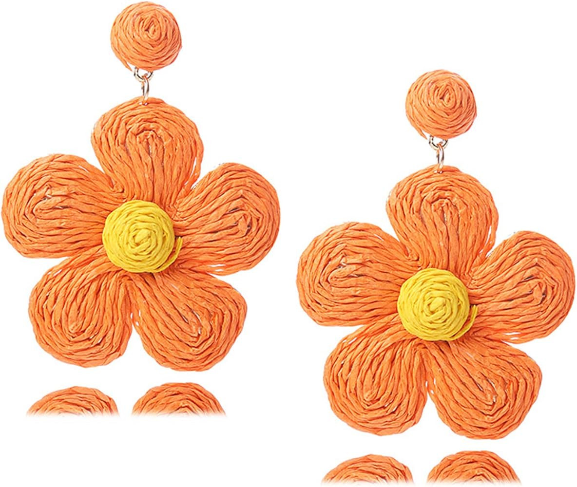 Bohemian Rattan Flower Drop Dangle Earring for Women Boho Colorful Raffia Straw Wicker Statement ... | Amazon (US)
