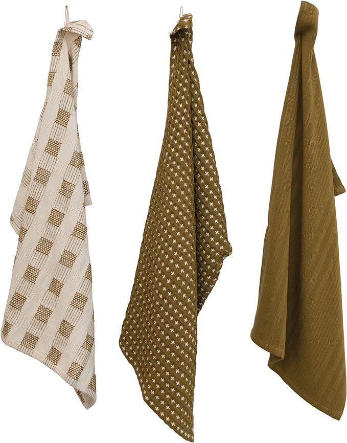 Creative Co-Op Woven Cotton, Set of 3 Styles, Natural and Olive Tea Towels, 28" L x 18" W x 0" H,... | Amazon (US)