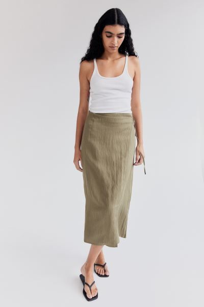 Twill wrap skirt - Dark khaki beige - Ladies | H&M GB | H&M (UK, MY, IN, SG, PH, TW, HK)
