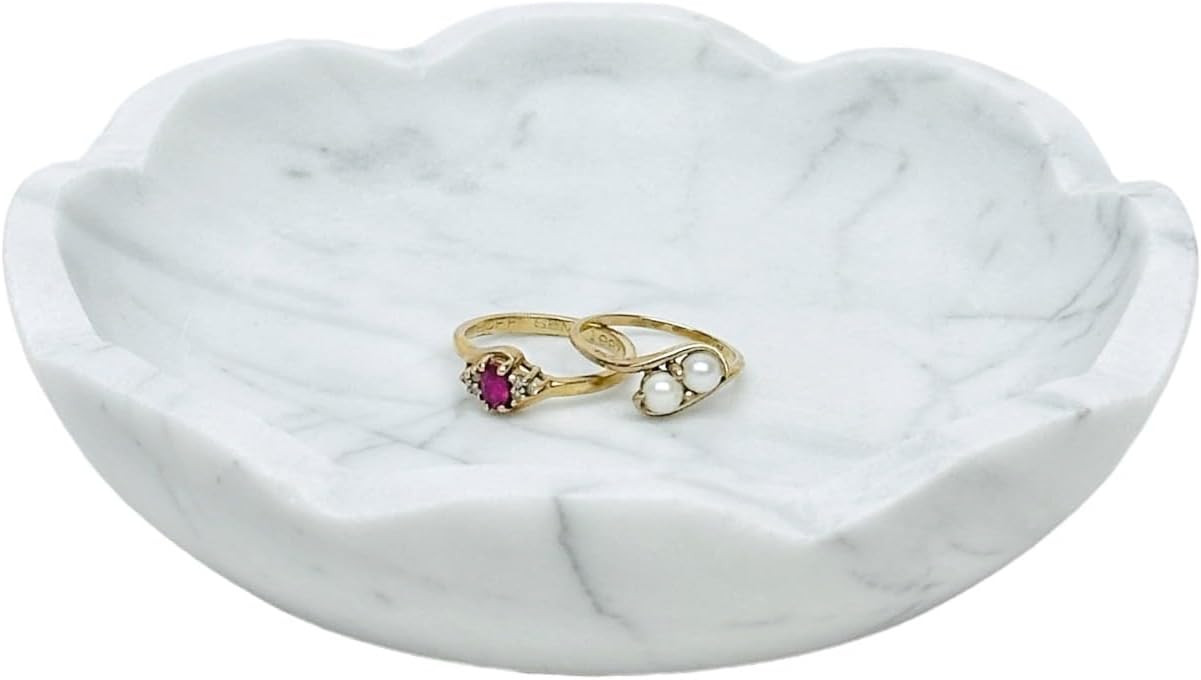 Hapton House Scalloped Natural Marble Bowl - Handcrafted - Jewelry Dish - Jewelry Holder - Jewelr... | Amazon (US)