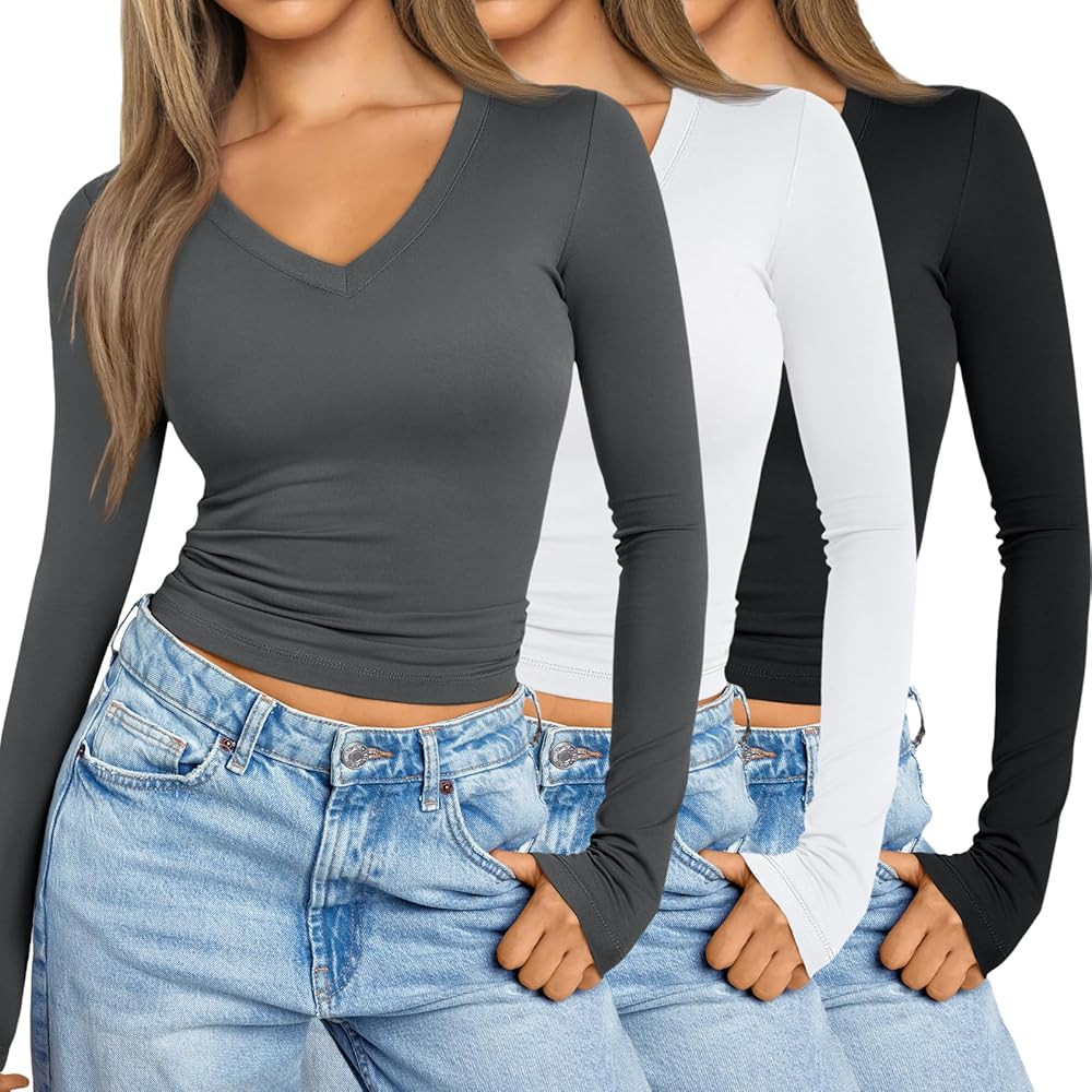 SUNBS Long Sleeve Shirts for Women Fall Outfits 2024 Basic Layering Thermal Underwear Crop Tops C... | Amazon (US)