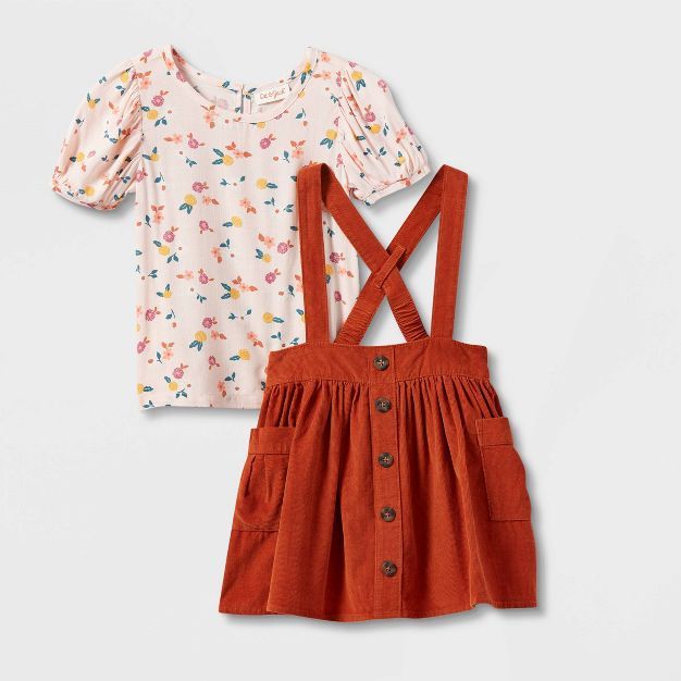Toddler Girls' Short Sleeve Floral Top & Corduroy Skirtall Set - Cat & Jack™ Orange | Target