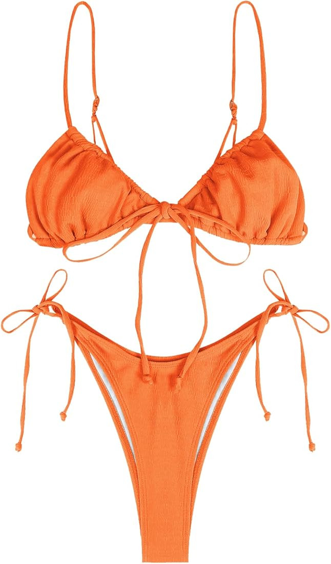 ZAFUL Womens High Cut Thong Bikini Set Swimsuits Cami String Sexy Bathing Suit | Amazon (US)