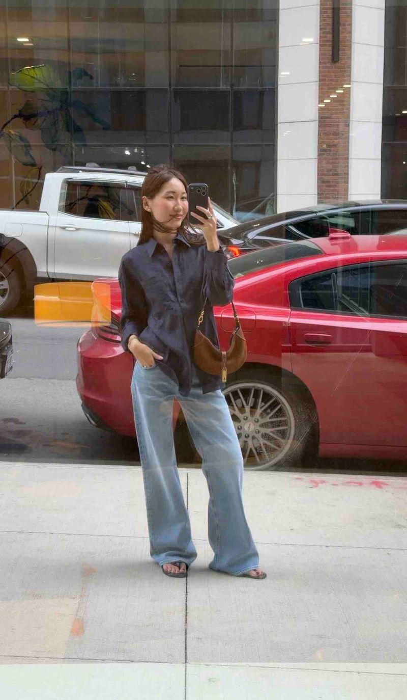 Button down and jeans 

 