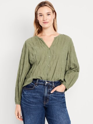 Lightweight Button-Down Smocked Top | Old Navy (US)