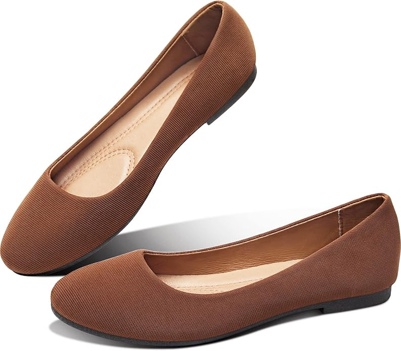 Obtaom Round Toe Women Flat Shoes Slip on Girls Dress Black Ballet Flats | Amazon (US)