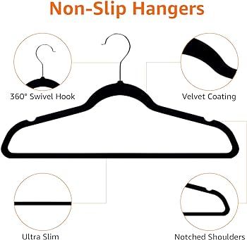 Amazon Basics Slim, Velvet, Non-Slip Suit Clothes Hangers, Black/Silver - Pack of 30 | Amazon (US)