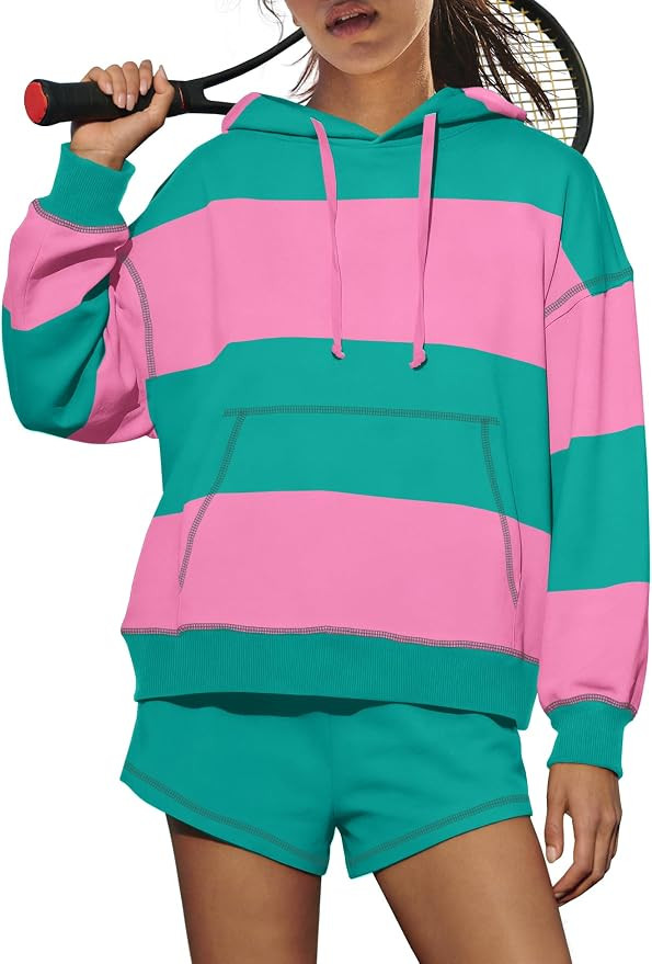 Nirovien Womens Striped Workout Sets 2 Piece Outfits Matching Lounge Set Sweatsuits Oversized Hoo... | Amazon (US)
