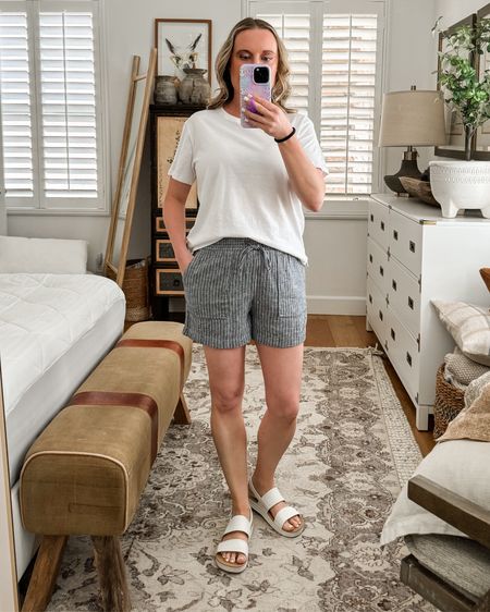 Loving these linen blend shorts from Walmart. They’re the perfect length and look . Wearing an XS. Size down a couple sizes. Perfect for summer. 

#LTKsalealert #LTKSeasonal #LTKover40