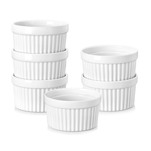 MALACASA Ramekins 4 oz Oven Safe, Porcelain Creme Brulee Ramekins Pudding Custard Cups Small Ceramic Souffle Dishes Ramakan Ramiken Ramicans Baking Bowls Set of 6, White, Series RAMEKIN-DISH | Amazon (US)