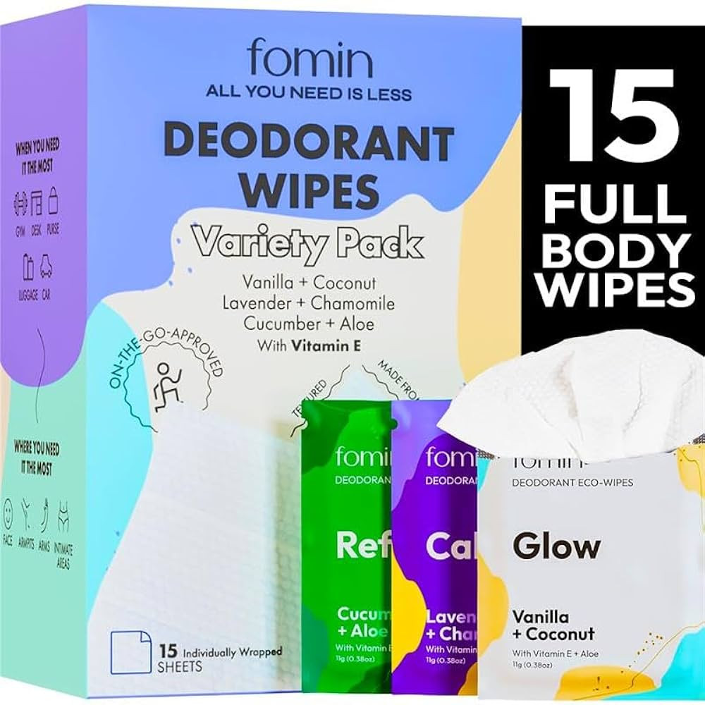 FOMIN Travel Deodorant Wipes - 15 Count - Variety Pack - pH Balanced, Hypoallergenic Mini Deodora... | Amazon (US)