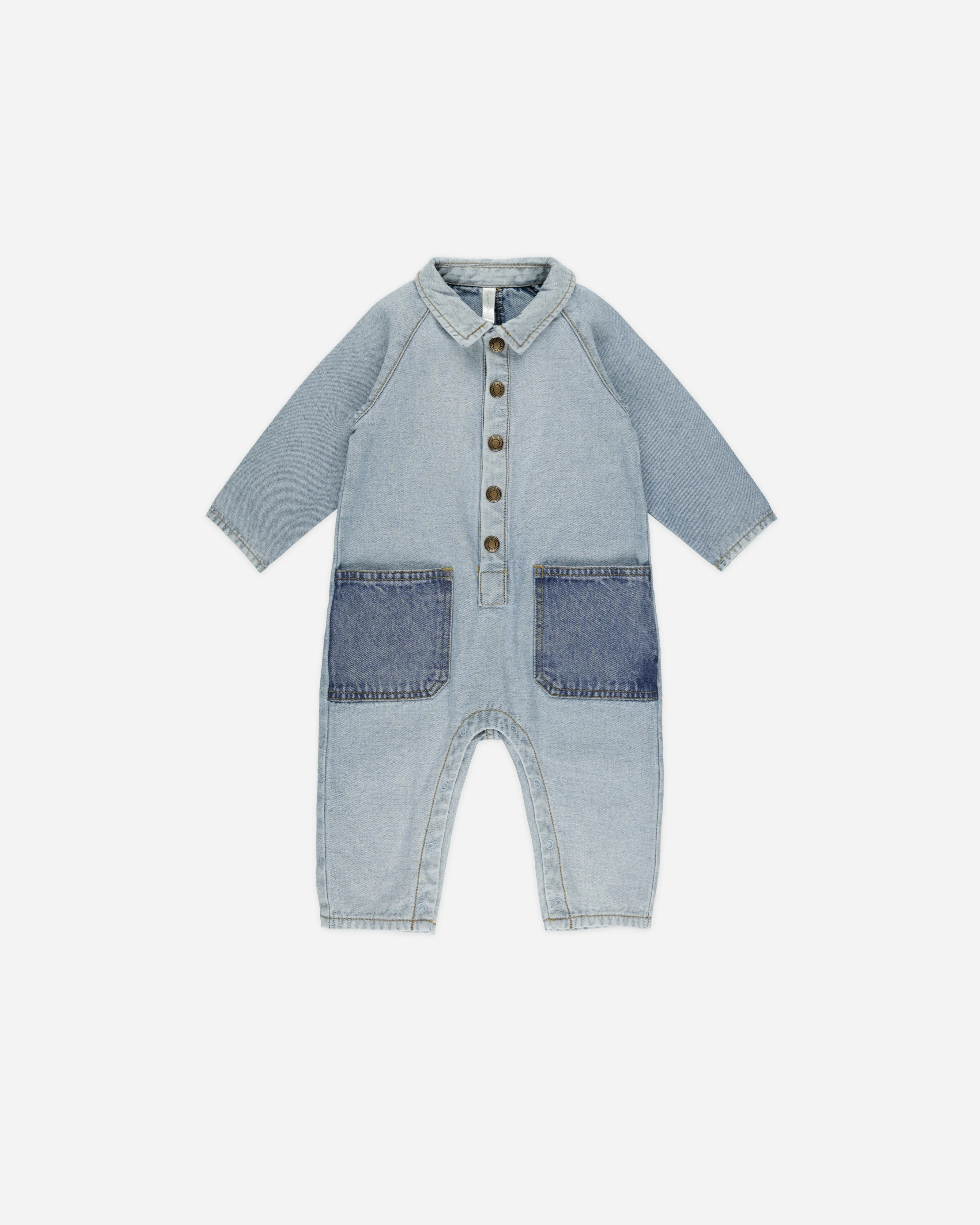 Collared Baby Jumpsuit || Light Washed Denim | Rylee + Cru