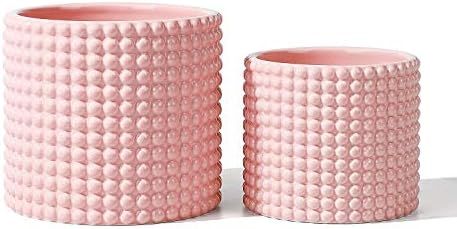 Pink Ceramic Vintage Style Hobnail Patterned Planter Pots - 6 and 5 Inch Containers with Watering... | Amazon (US)