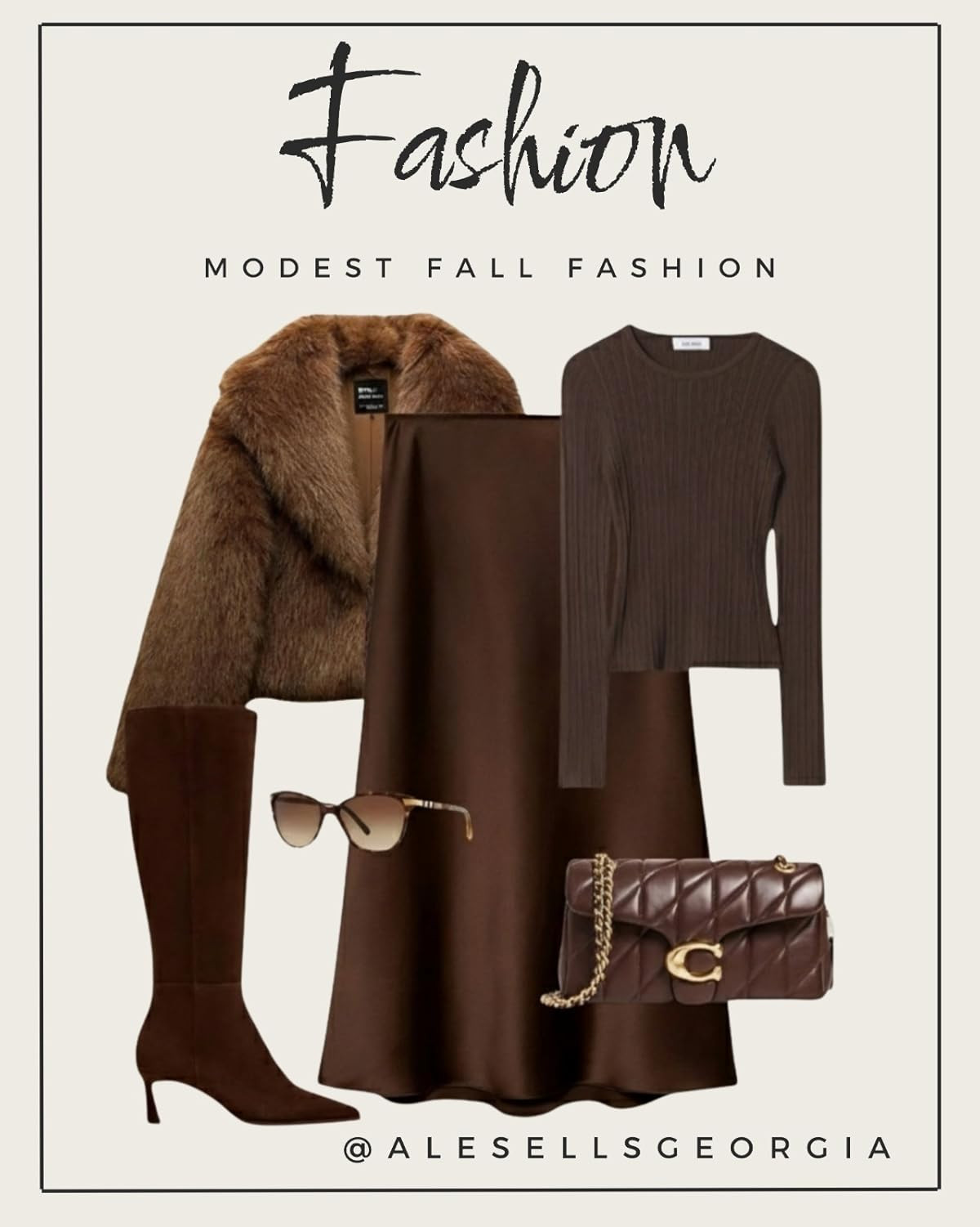 Chic Modest Fall Fashion: Loving this monochromatic brown outfit featuring a faux fur coat, midi skirt, and tall boots! #ModestFashion #FallStyle #Monochromatic 

 #LTKootd #LTKSeasonal #LTKStyleTip