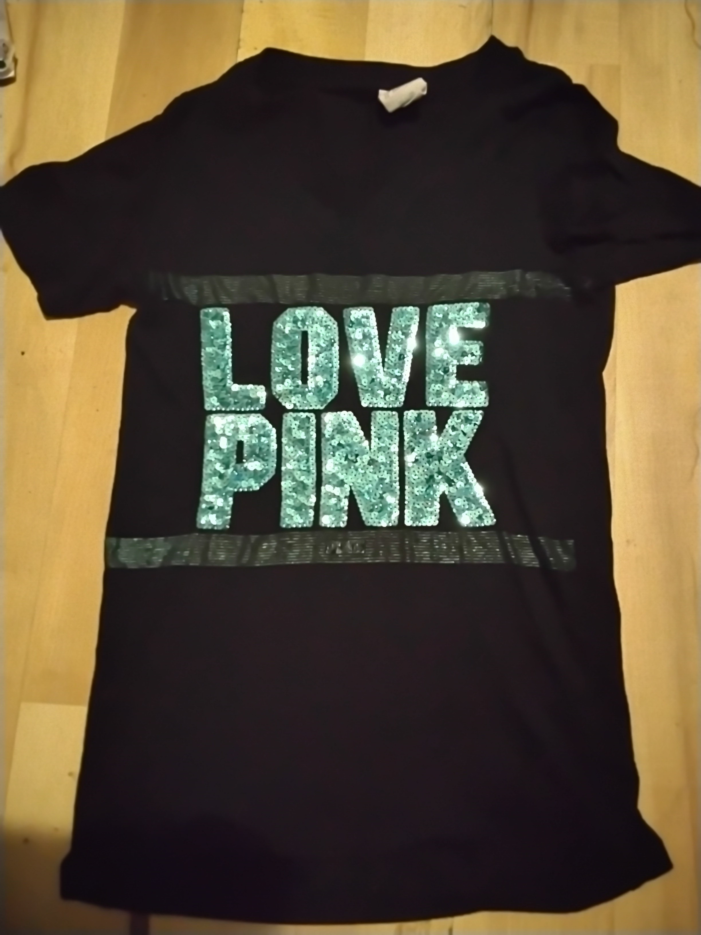 Pink Victoria's Secret Tee With Teal Sequin 'Love Pink' Logo | Poshmark