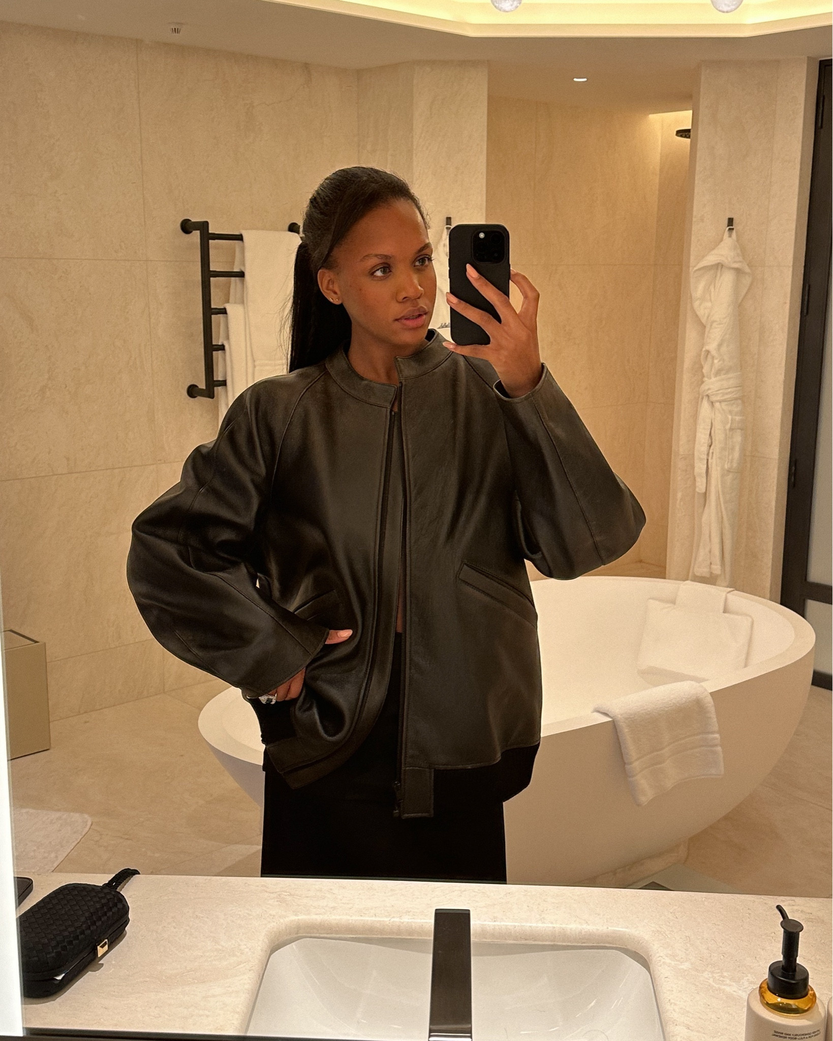 Autumn outfit, Autumn essentials, Leather jacket, The Row jacket, Bomber jacket, Bottega Veneta bag, Clutch bag 

#LTKstyletip #LTKautumn #LTKuk