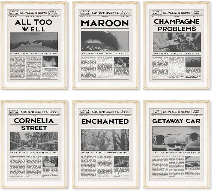 6 Pieces Vintage Swift Poster Newspaper Style Music Album Canvas Wall Art Posters for Room Aesthe... | Amazon (US)