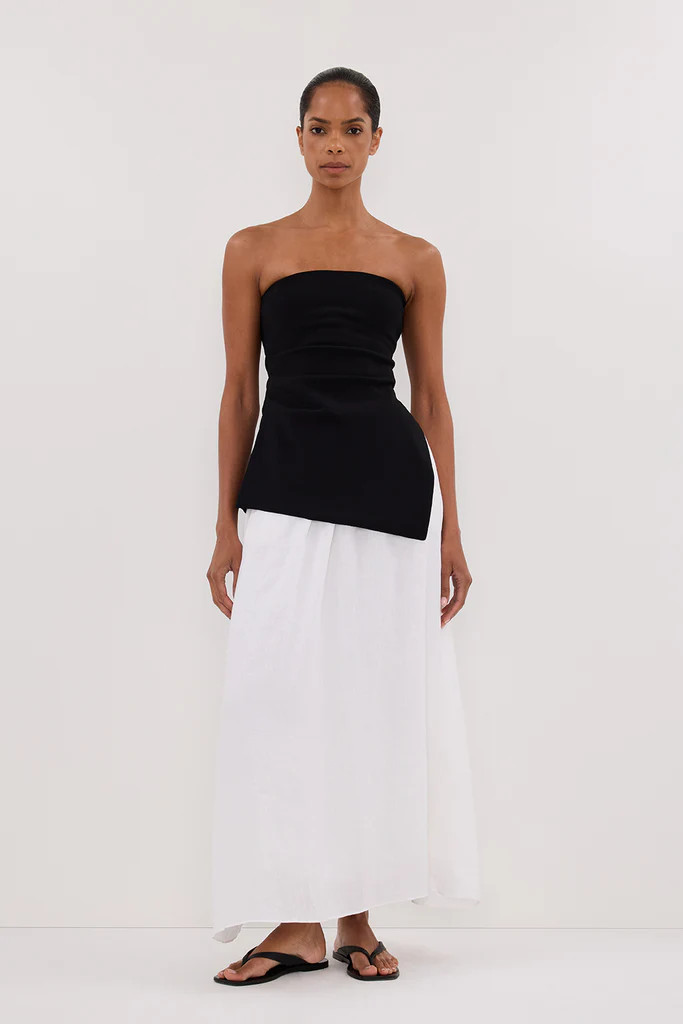 GEMIMA WHITE LINEN MIDI SKIRT | DISSH