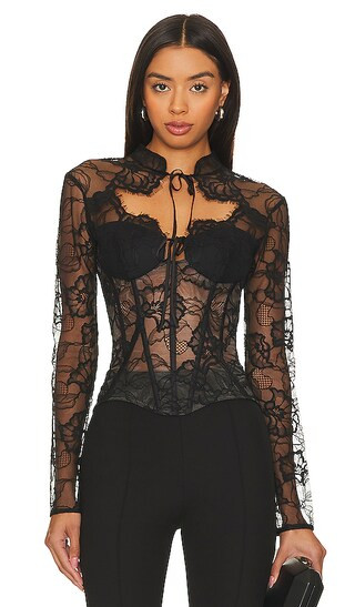 Lace Long Sleeve Bustier Top in Black | Revolve Clothing (Global)