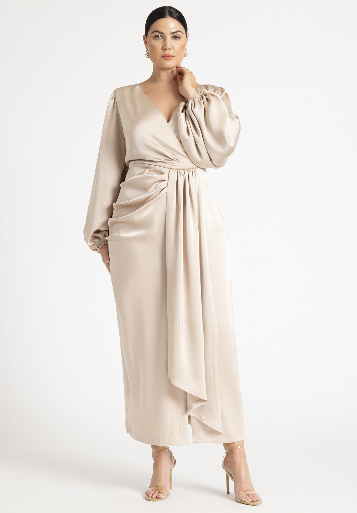 Satin Puff Sleeve Pleated Dress | Eloquii
