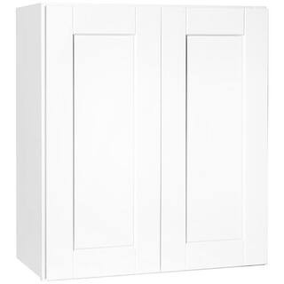 Hampton Bay Shaker 27 in. W x 12 in. D x 30 in. H Assembled Wall Kitchen Cabinet in Satin White K... | The Home Depot