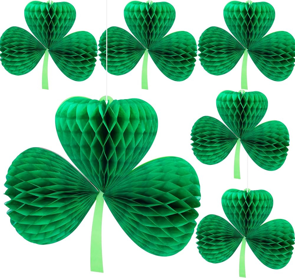 moonoom 6 Pieces St. Patrick 's Day Shamrock Honeycomb Hanging Ornaments- 7.5 inch Luck Green Clo... | Amazon (US)
