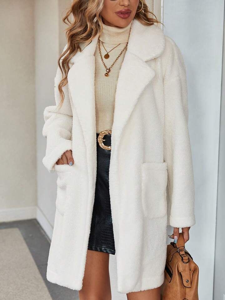 SHEIN LUNE Extra Warm Fluffy White Women's Regular Coat | SHEIN