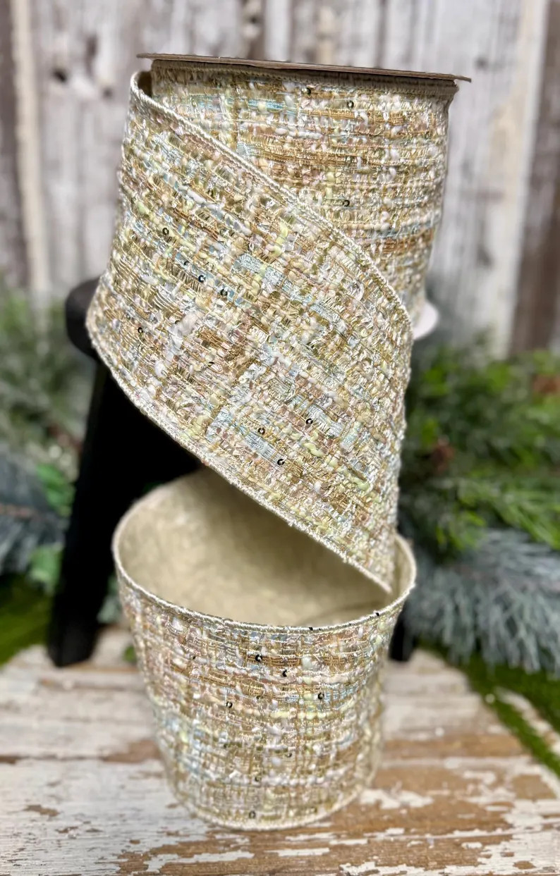 10 Yds, Designer Ribbon, 4" Ribbon, Coco Ribbon, Farrisilk Ribbon, Ivory Tweed Ribbon, Christmas ... | Etsy (US)