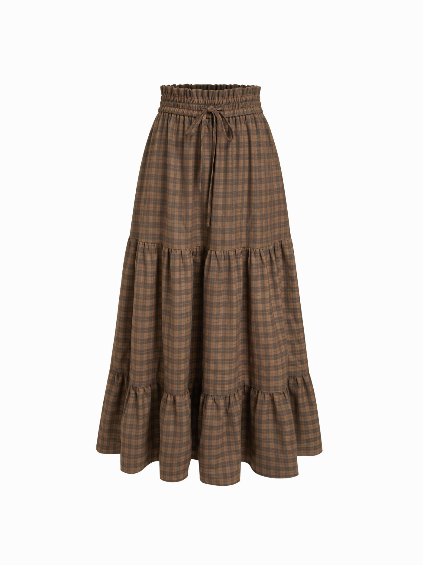 Elastic Waist Check Knotted Tiered Maxi Skirt | Cider